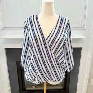 West Kei Blue & White Striped Surplce Wrap Blouse 💙 – Size Medium  ✨